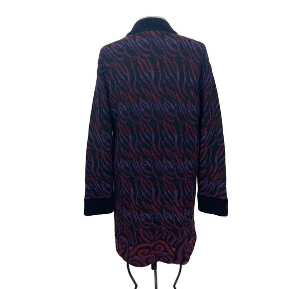 Vintage Icelandic Design Sweater Coat Cardigan Jacket Large Black Red Lined - Picture 9 of 13